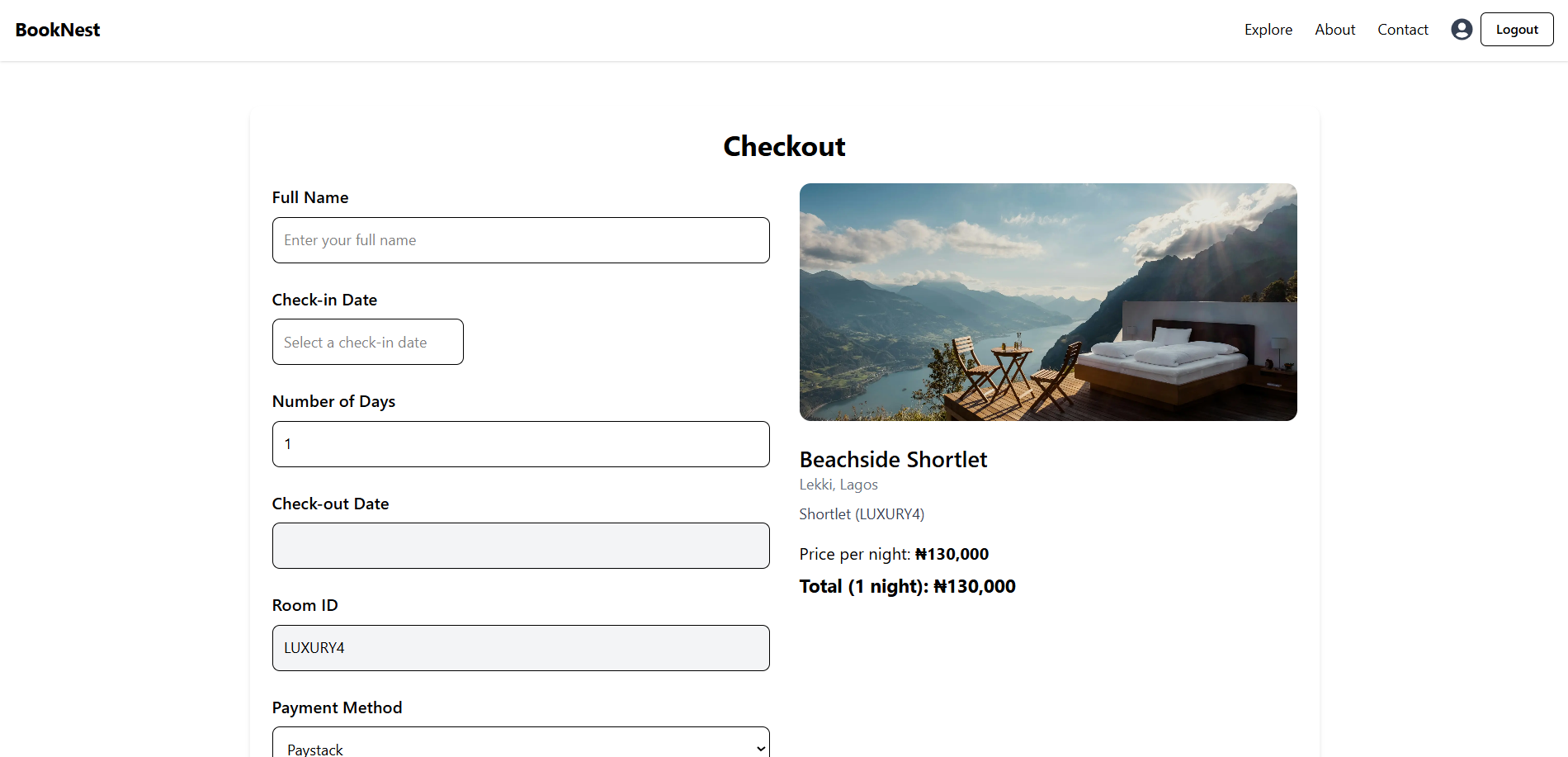 Booknest checkout section